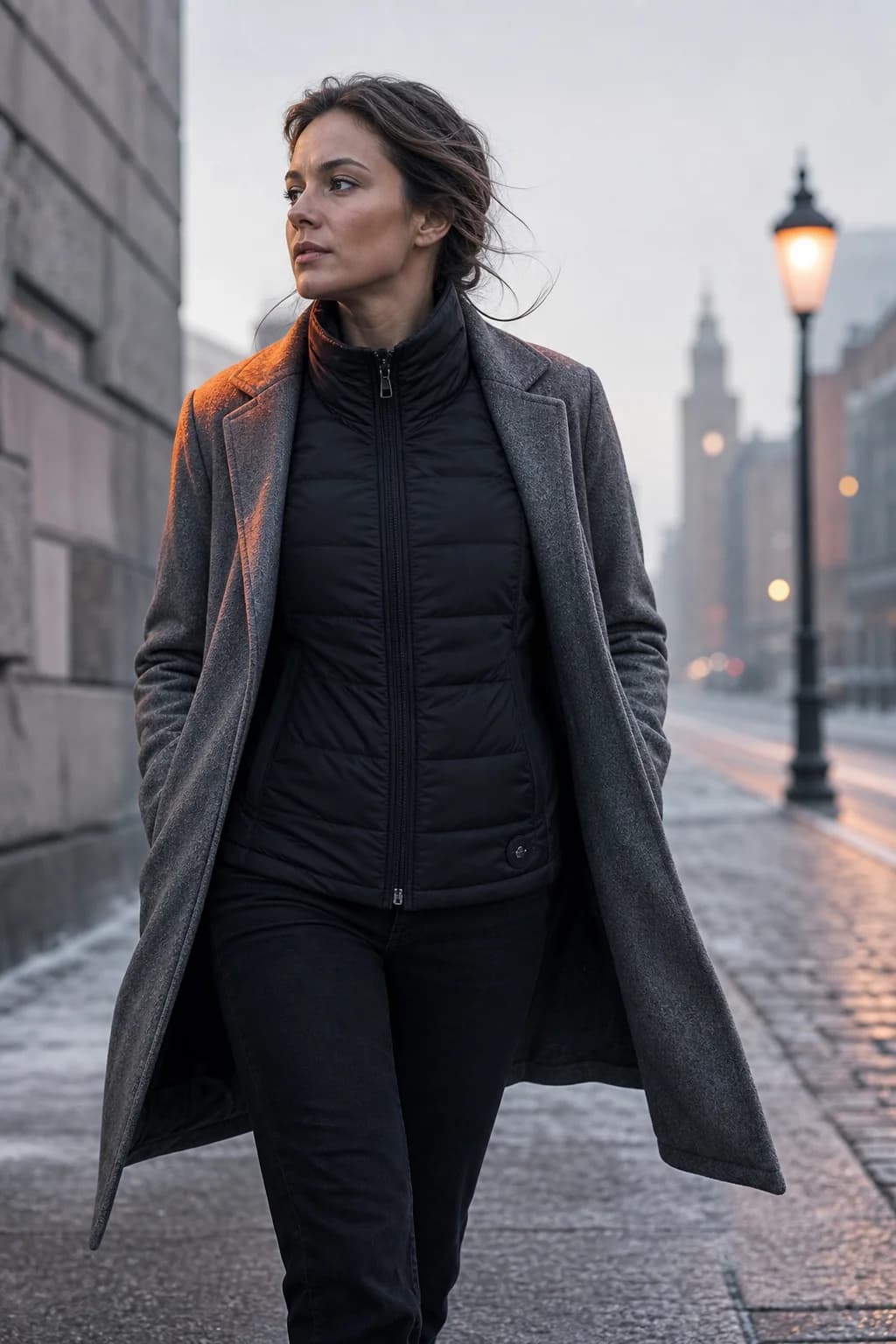 Cold early-morning walk through the city